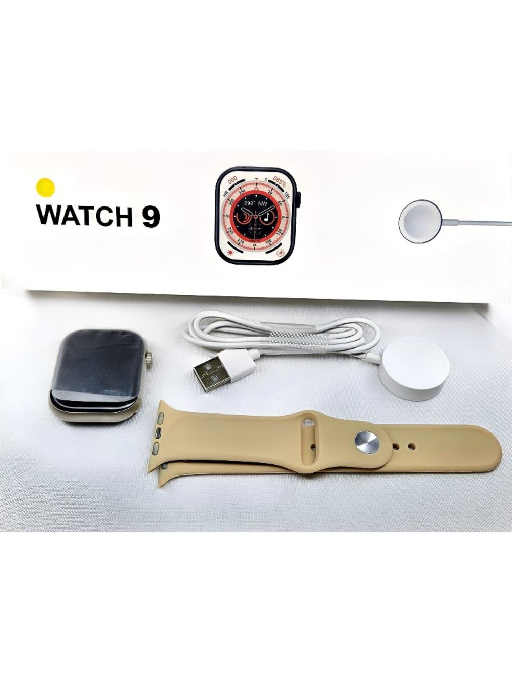 Watch 9 Smart Watch Tan Strap with Charger